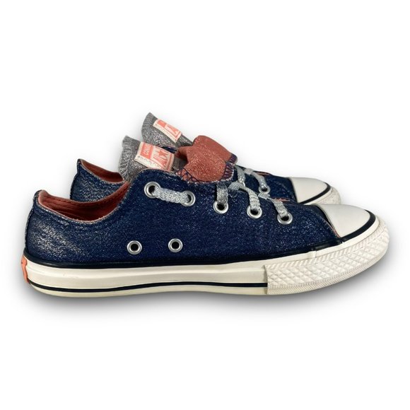 Converse CTAS Double Tongue Sneakers 658112F Low Top Blue Pink Glitter Youth 2 - Picture 3 of 9
